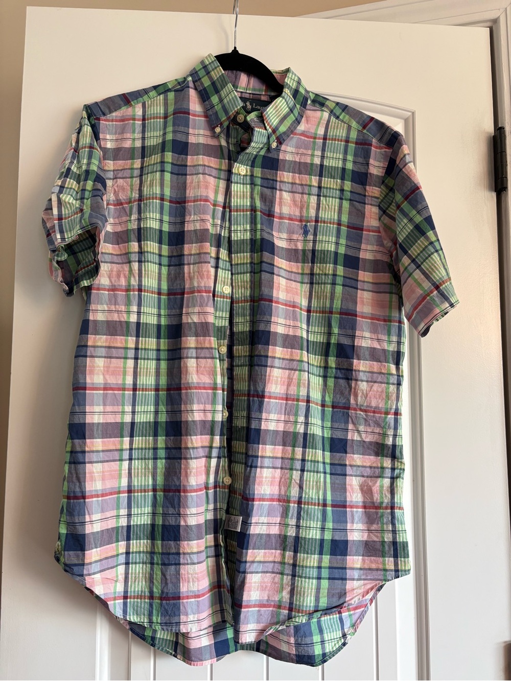 Ralph Lauren Short-Sleeve Plaid Button-Down Shirt - Green, Blue, Pink